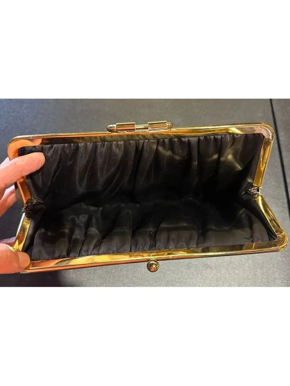 Vintage Brown Velvet Kiss Lock Clutch Purse